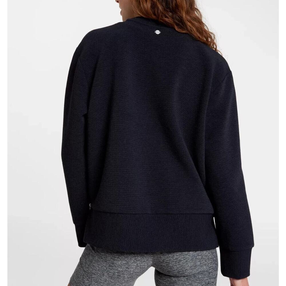 Calia Black Heather Elevate Ottoman Side Ribbed Zip Crew Neck Sweatshirt Medium - Picture 3 of 14